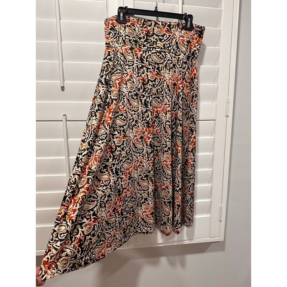 Paisley Print Boho Midi Skirt Black Rust Cream Stretchy Size Medium Retro